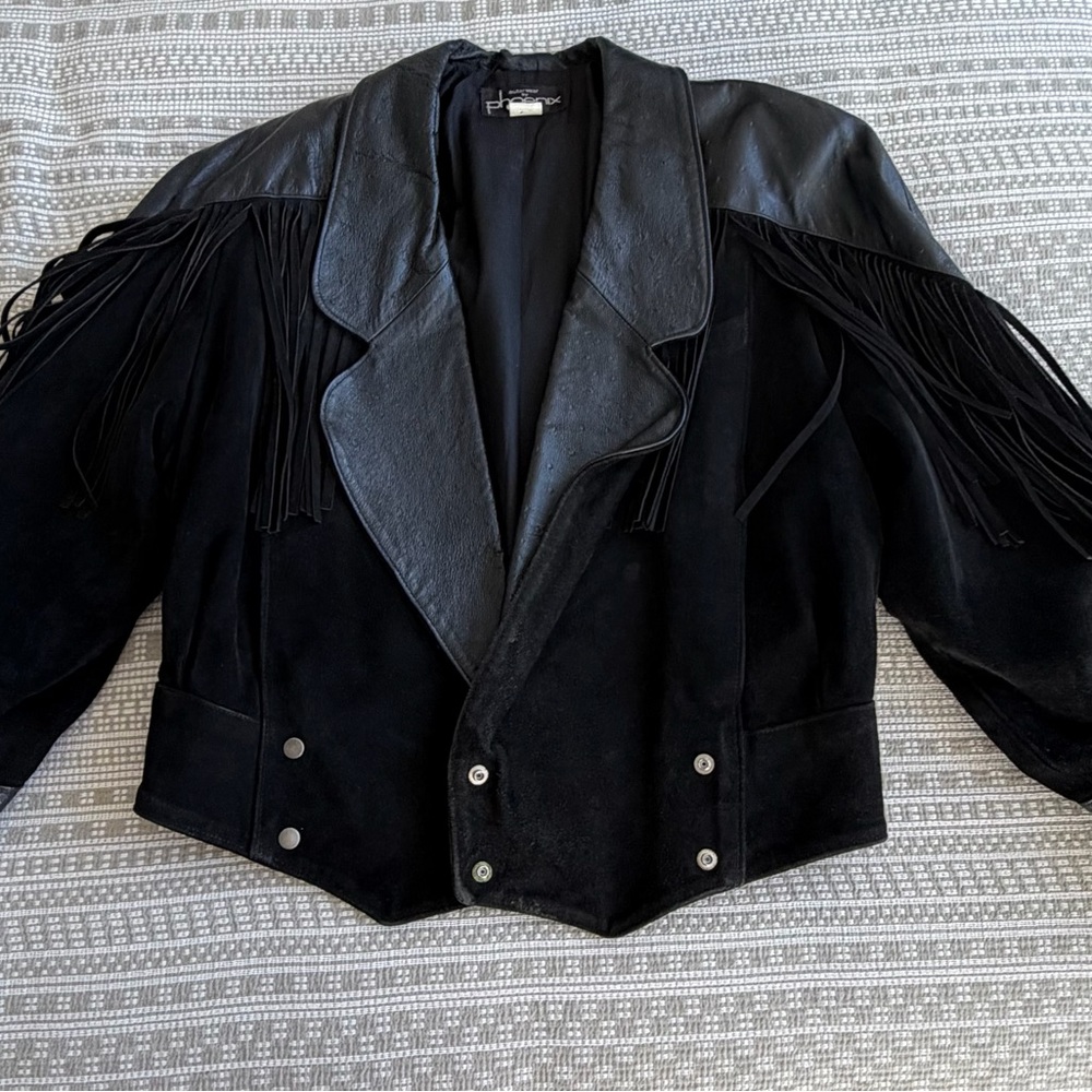 Outerwear by Phoenix Suede Fringed Ostrich Print Leather Vintage Ladies - Picture 6 of 14